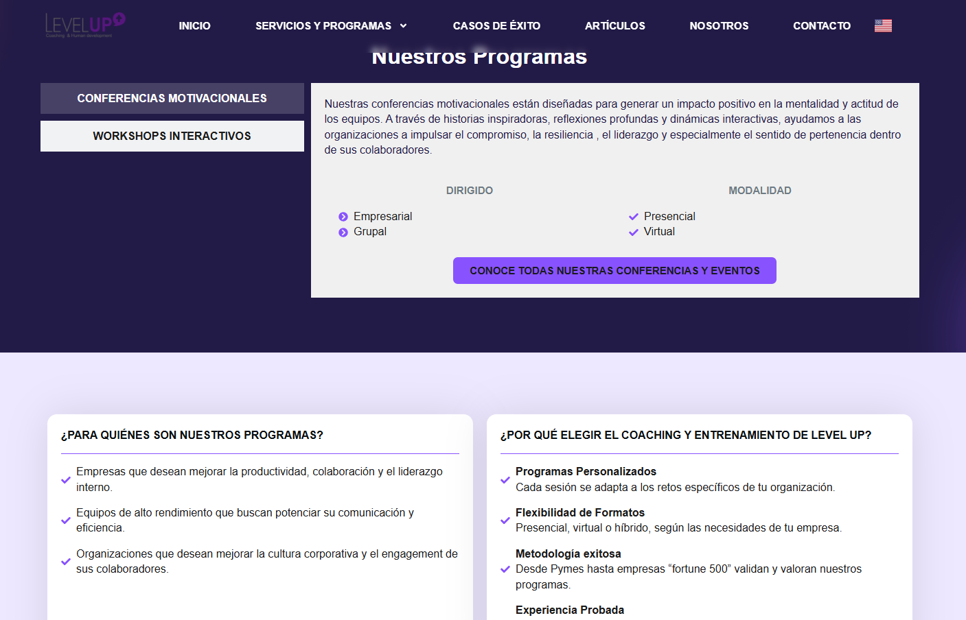 Level Up Coaching programs overview