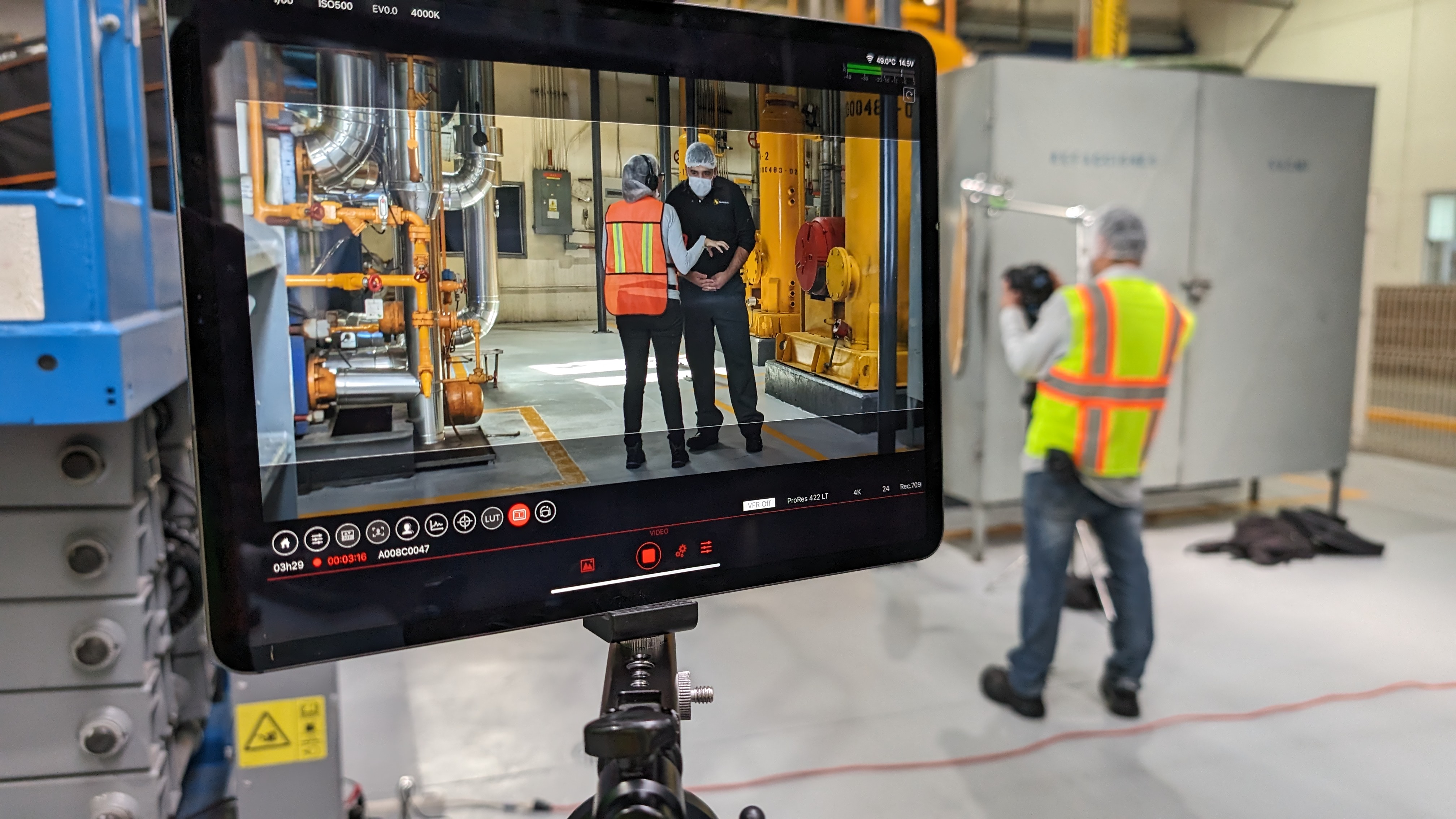 Production monitor showing an interview setup during the Jarritos documentary
