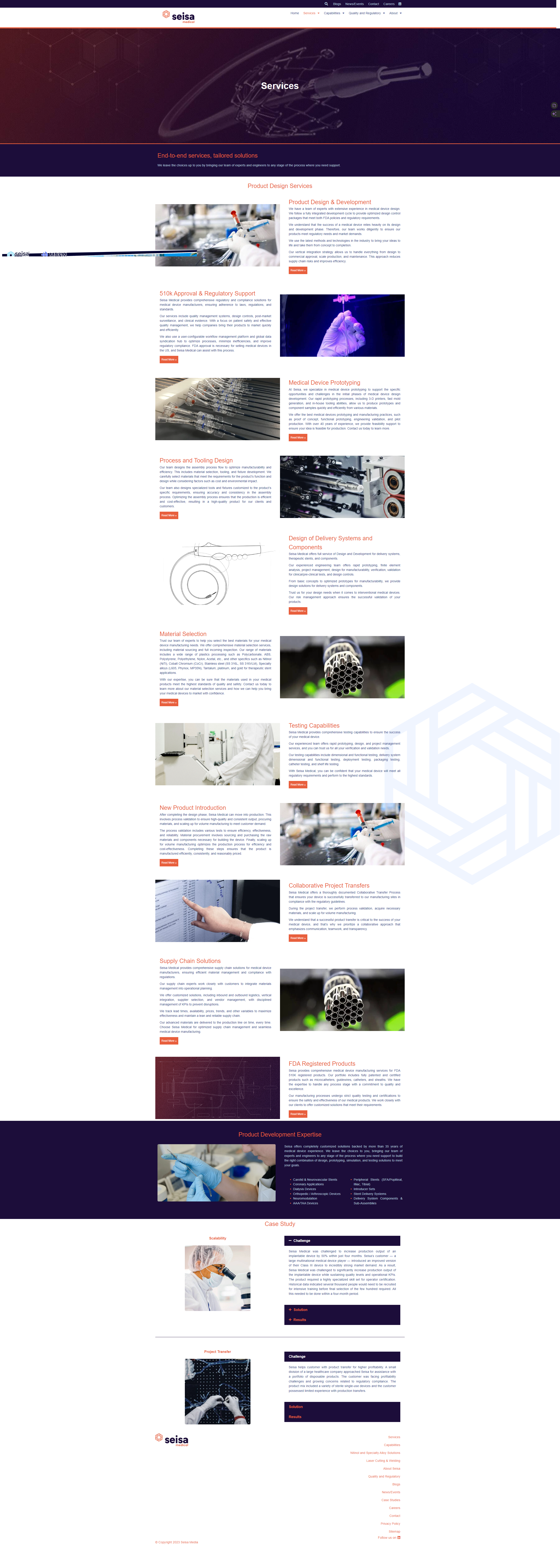 SEISA services page structure