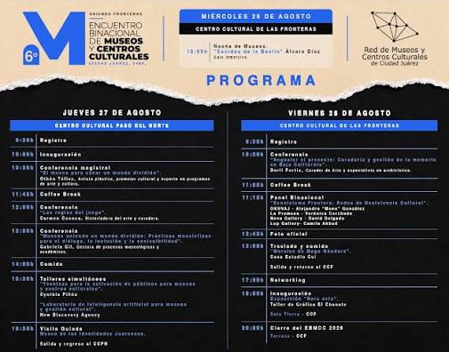 Programa del 6º Encuentro Binacional de Museos y Centros Culturales, 27 y 28 de agosto de 2026